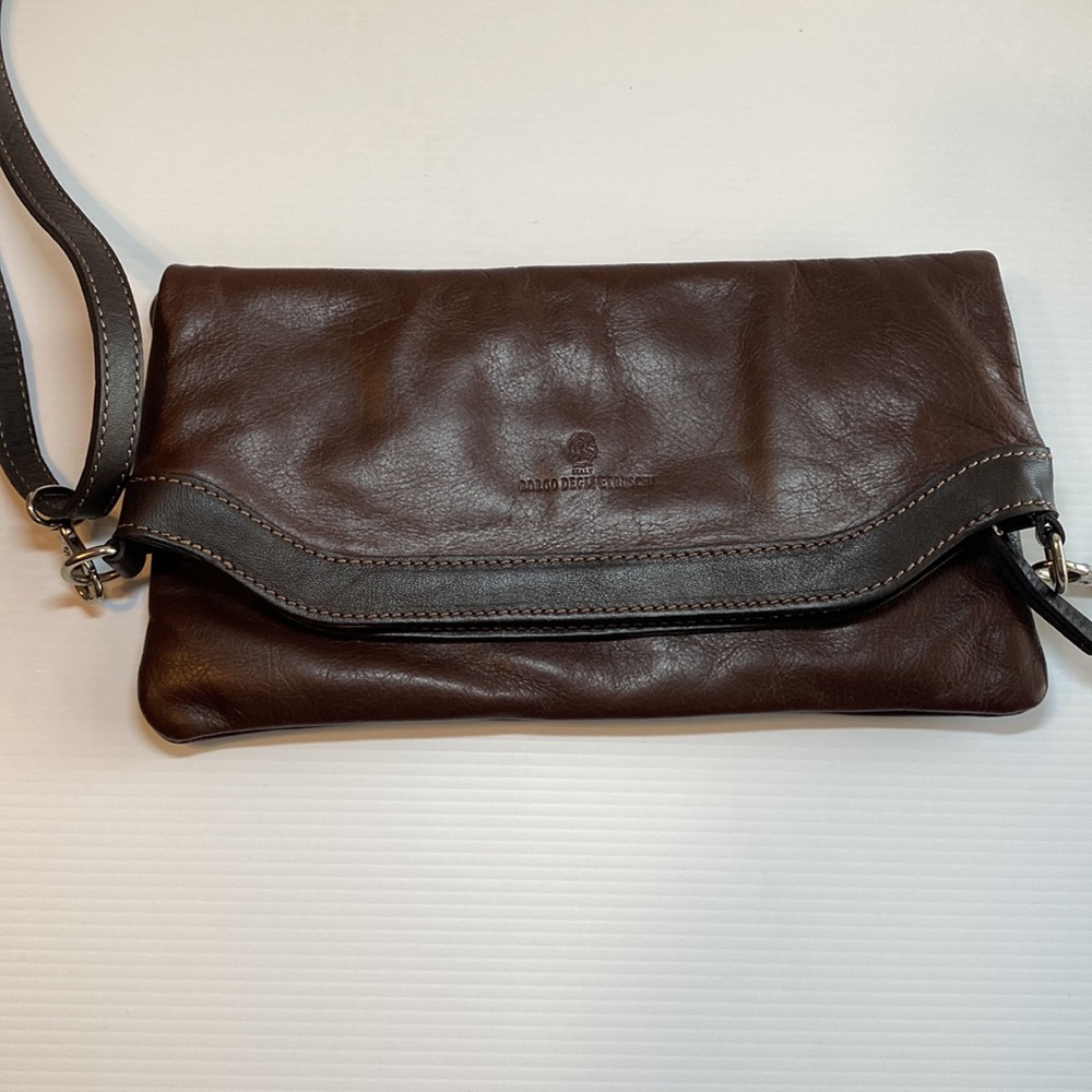 Borgo Degli Etruschi Purse Brown Leather Crossbody  converts to clutch.